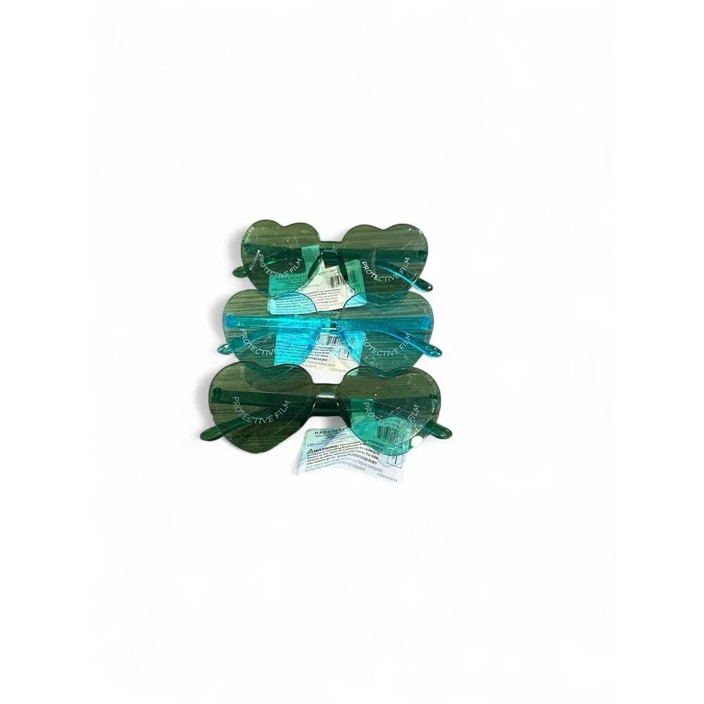 NWT 3 Pair Kids Novelty Glasses Heart Design Blue & Green NEW Parties Dress Up